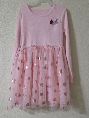 Girls' Pink Heart Tulle Skirt Long-Sleeve Dress